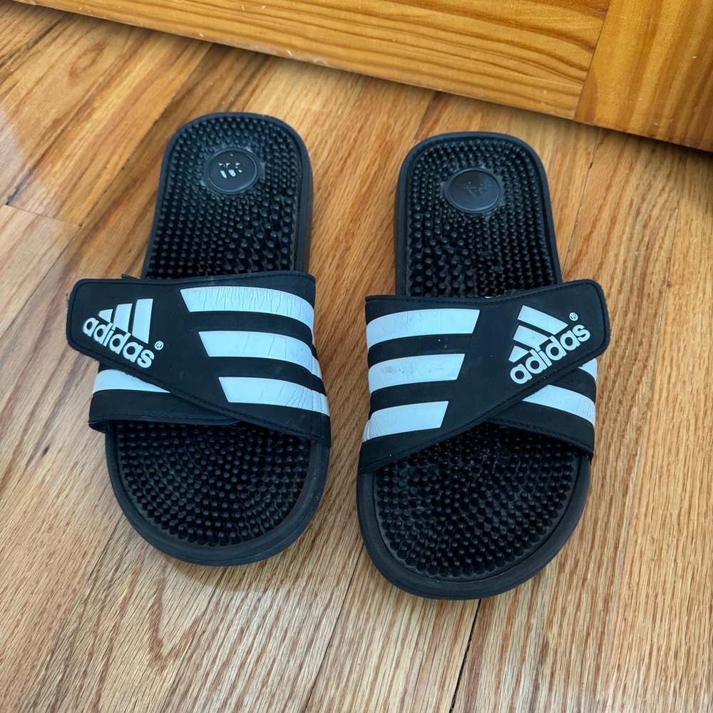 Adidas Black and White Slide Sandals